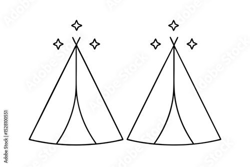 Two line drawings of teepees under stars camping night