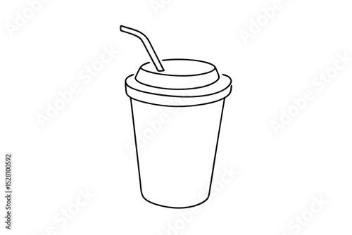 Simple line drawing of a disposable coffee cup with straw