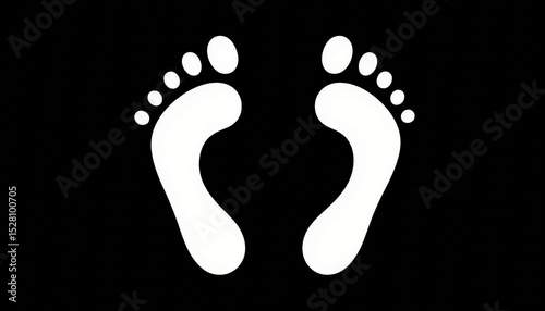 White footprint illustration on black background