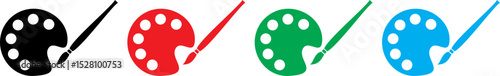 Painter palette and paint brush color full icon vector on white background. Vector illustration.