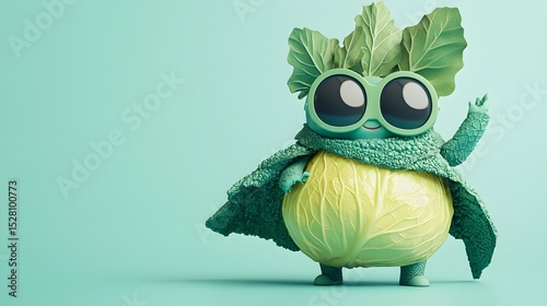 Cute Cartoon Vegetable Character with Cabbage Costume and Big Eyes