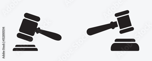 set of business icons, Gavel Icon, Black Judge gavel icon in Vector Style on White Background