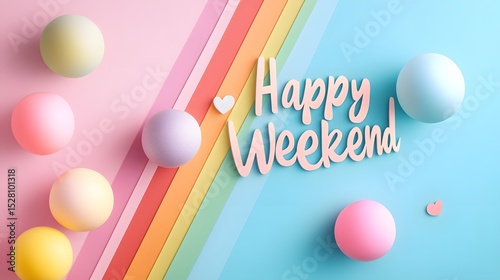Colorful Weekend Greeting with Balls and Stripes in Pastel Tones