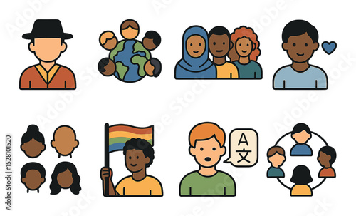 Cultural diversity icons isometric set. person in traditional clothing, global unity group, multicultural avatar set, inclusive person icon, diverse