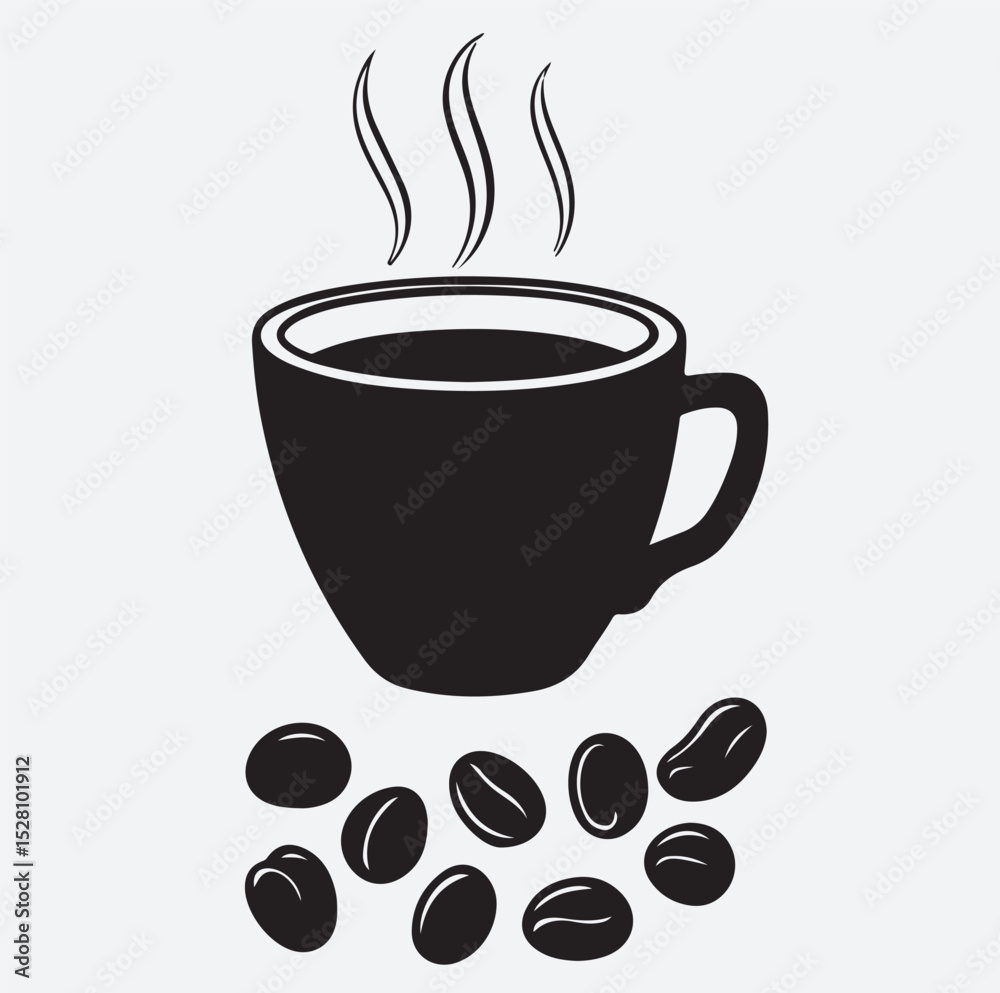 Obraz premium coffee cup and beans silhouette vector art illustration, cup of coffee with beans