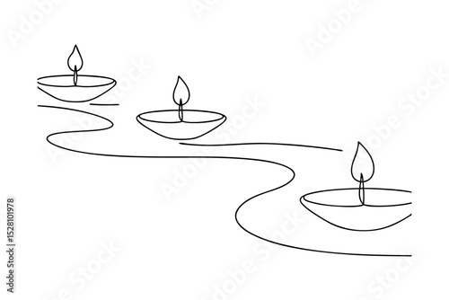 Three diya lamps line drawing simple minimalist design