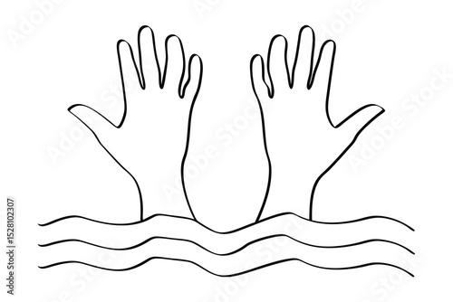 Line drawing of hands reaching up from water
