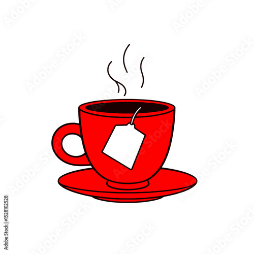 Red tea cup with tea bag isolated on white background