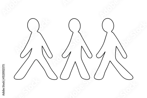 Simple line drawing of three walking figures