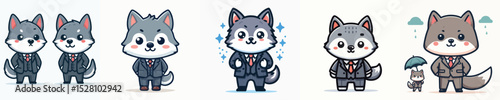 cute wolf vector wearing suit