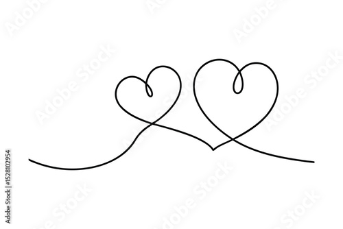 Two intertwined hearts line drawing minimalist love design