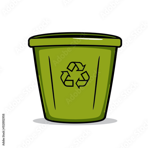 Green recycling bin cartoon illustration isolated on white background