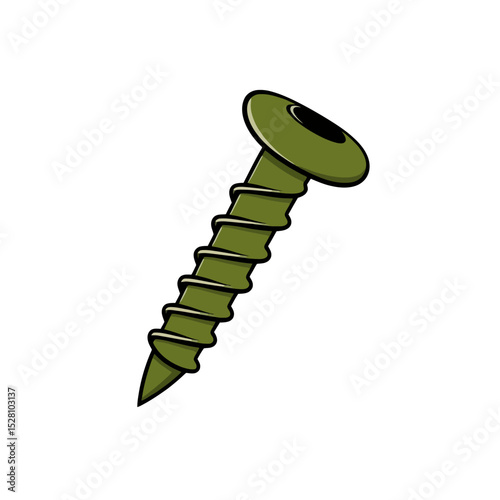 Green wood screw isolated on white background