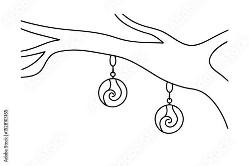 Simple line drawing of earrings hanging from branch