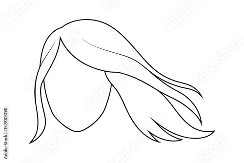 Woman's long hair line drawing fashion illustration