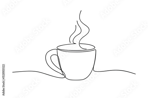 Single line drawing hot coffee cup steam minimalist art