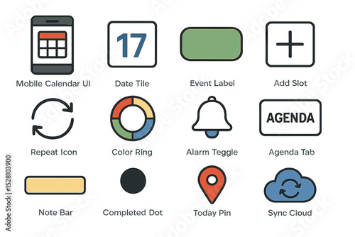 Mobile calendar ui icons for event and task management