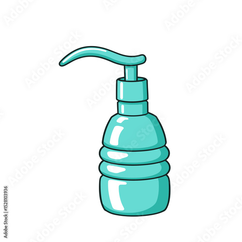 Teal soap dispenser bottle pump isolated on white background