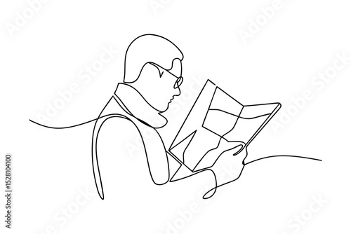 Man reading newspaper single line drawing minimalist art