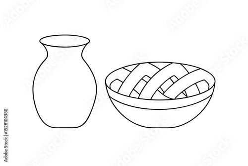 Simple line drawing of a jug and bowl of food