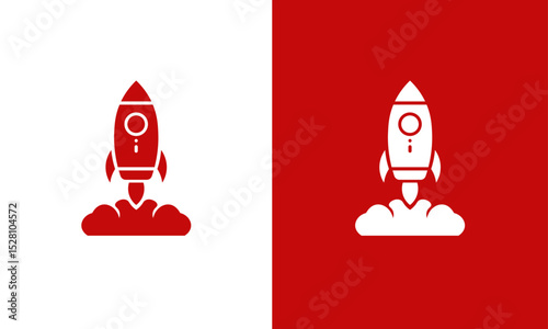 Rocket Icon Launch Silhouette – Red and White Contrast Design