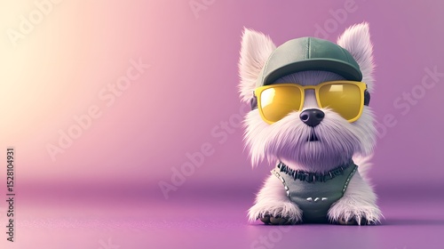 Cute Cartoon Dog in Sunglasses and Cap with Stylish Attitude