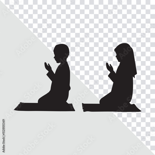 Silhouette of Devotion: Witnessing two figures immersed in a moment of prayer on prayer mat, conveying a sense of faith, reflection, and cultural practices.