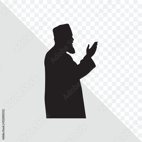 Prayer silhouette: An illustration of a person in prayer, conveying reverence and faith, with a serene atmosphere.