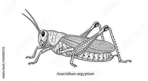 Detailed Line Art Illustration of Anacridium aegyptium, the Egyptian Grasshopper photo