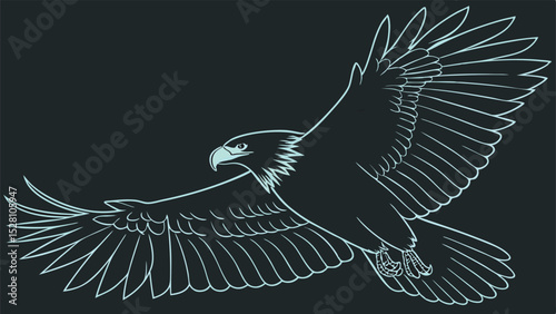 Eagle with wings outstretched. Vector illustration on dark background.