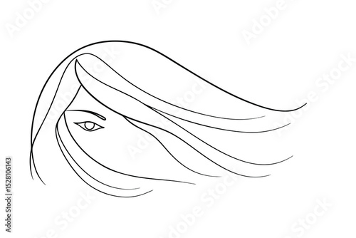 Woman face line drawing long hair blowing wind abstract