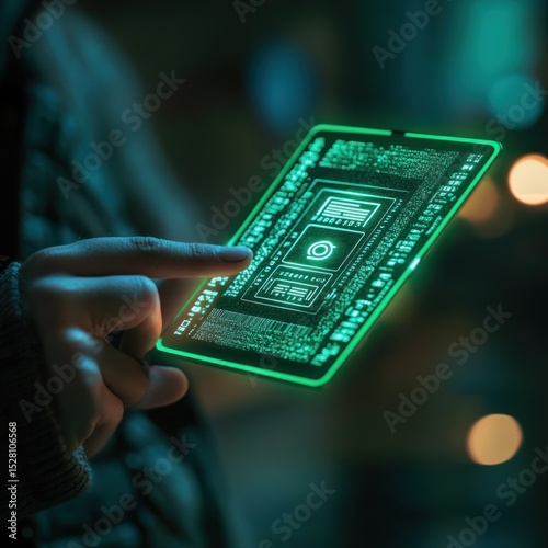 Futuristic Technology, Person Interacting with a Holographic Interface