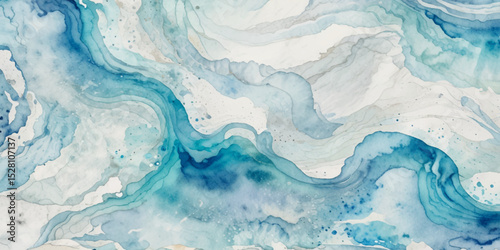 Vector watercolor ocean wave line blue and white background. Ocean sea art with natural template. Seamless soft blue ocean pattern wave water background.