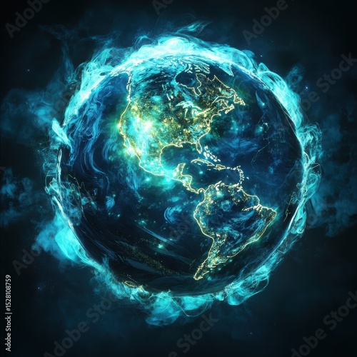 Glowing Earth with Blue Energy Aura