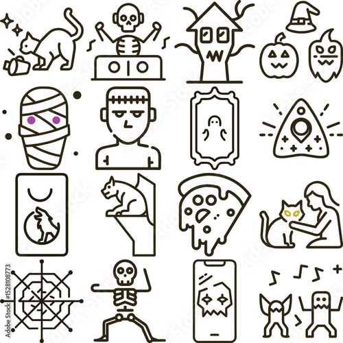 Halloween icon set line art style