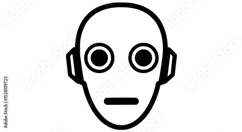 A robot head with two eyes and a mouth