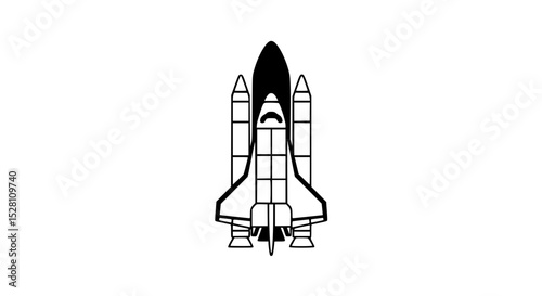 A black and white drawing of a space shuttle