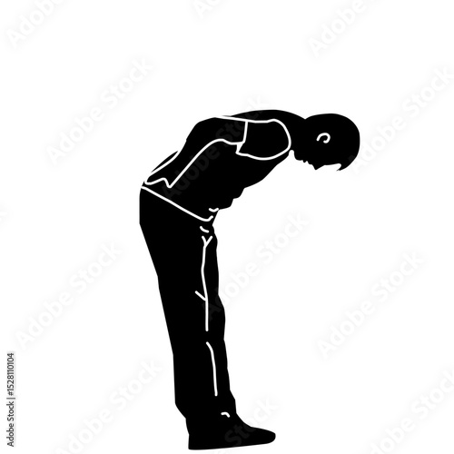 Silhouette of a man bending forward, showing poor posture or back strain. Useful for posture awareness, ergonomics, spine health, or physical therapy content