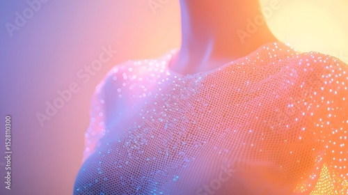 Radiant Fashion Display with Ethereal Light and Textured Fabric