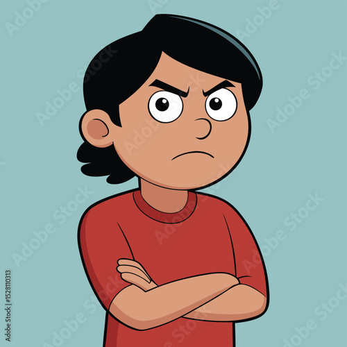 A person looking away with a scowl, arms crossed, conveying anger or defiance.
