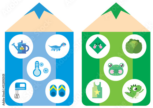 Basic colors. Match by color. Puzzle for kids. Matching game, education game for children. Worksheet for preschoolers.