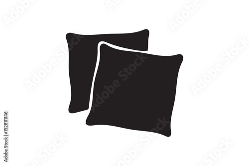 Two black pillows silhouette on white background.