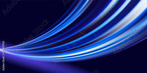 Modern abstract high speed movement. Dynamic motion light trails on dark blue background. Futuristic digital technology movement concept. vector illustration