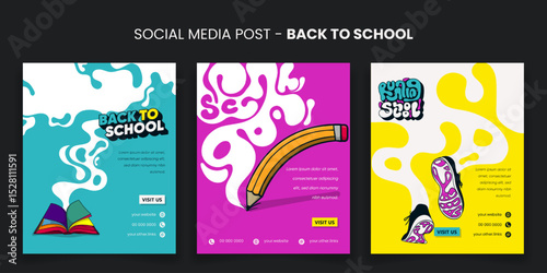 Back to school. social media banner post template with flat smoke and typography in colorful