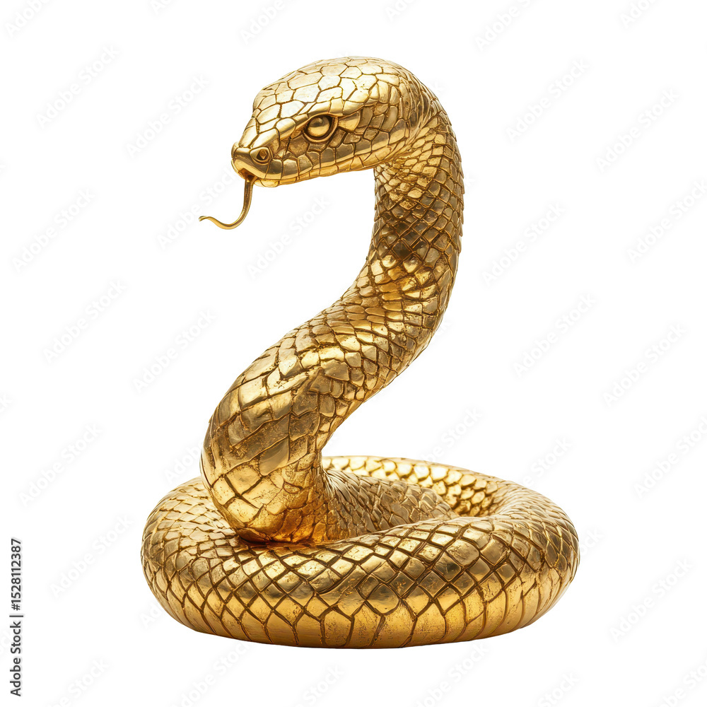 Fototapeta premium Golden snake sculpture coiled elegantly with intricate detailing in a well-lit studio setting