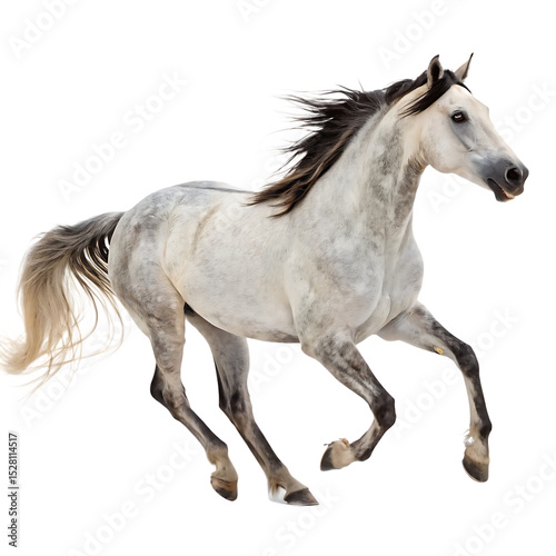 A powerful brown horse galloping at full speed isolated on a transparent background