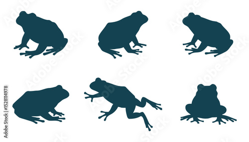 Six Frog Silhouettes Collection Amphibian Animal Design Elements for Graphic Design Projects