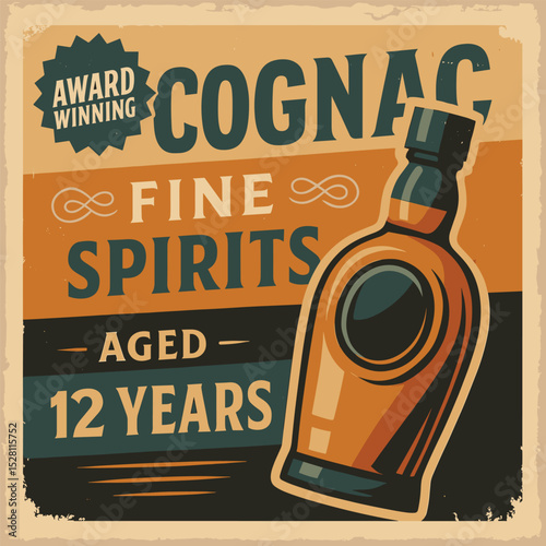 Vintage Brandy Poster with Old Paper Texture for Retro Drink Advertising