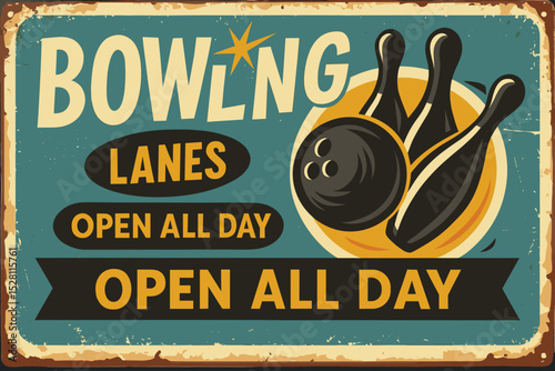 Retro Bowling Poster with Ball and Skittles for Club Promotion