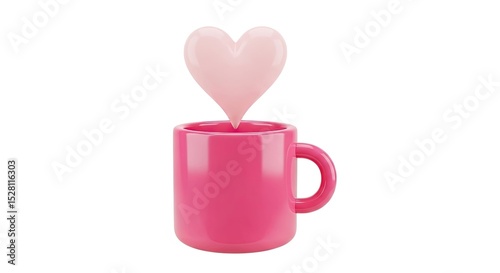 Tasse de café ou thé avec vapeur en forme de cœur, icône 3D sur fond blanc


